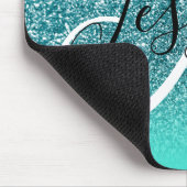 Turquoise Rand Ombre Teal Glitter Monogram Muismat (Hoek)