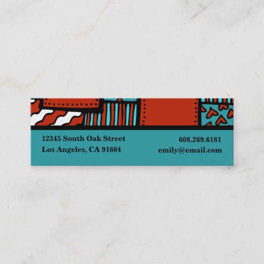 Turquoise Red Black Hoge Mode Boutique Designer Mini Visitekaartje (Voorkant)