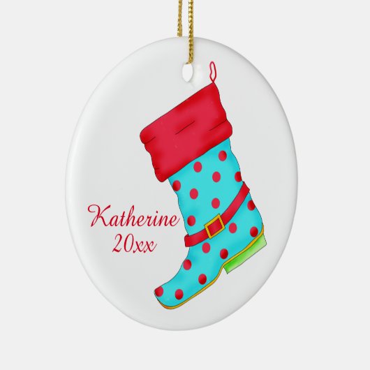 Turquoise Red Boot Art Shoe Lover kerstnaam Keramisch Ornament (Rechts)