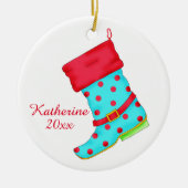 Turquoise Red Boot Art Shoe Lover kerstnaam Keramisch Ornament (Voorkant)
