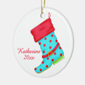 Turquoise Red Boot Art Shoe Lover kerstnaam Keramisch Ornament (Links)