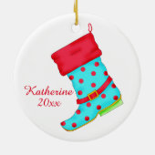 Turquoise Red Boot Art Shoe Lover kerstnaam Keramisch Ornament (Achterkant)
