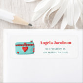 Turquoise Red Camera Return Address Etiket (Insitu)