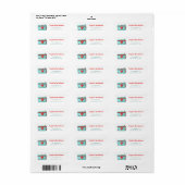 Turquoise Red Camera Return Address Etiket (Full Sheet)