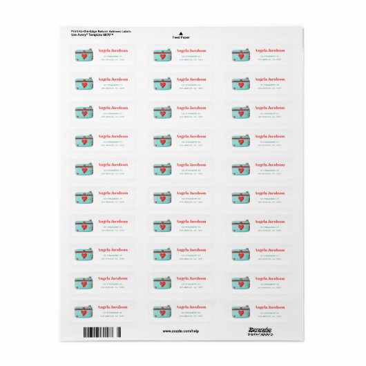 Turquoise Red Camera Return Address Etiket (Full Sheet)