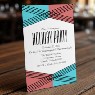 Turquoise Red Colorful Deco Holiday Party nodigt u Kaart