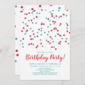 Turquoise Red Confetti SVG Modern Birthday Party Kaart (Voorkant / Achterkant)