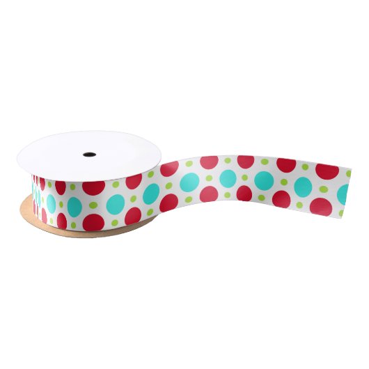 Turquoise Red en Green Polka Dot Ribbon Satijnen Lint (Spoel)
