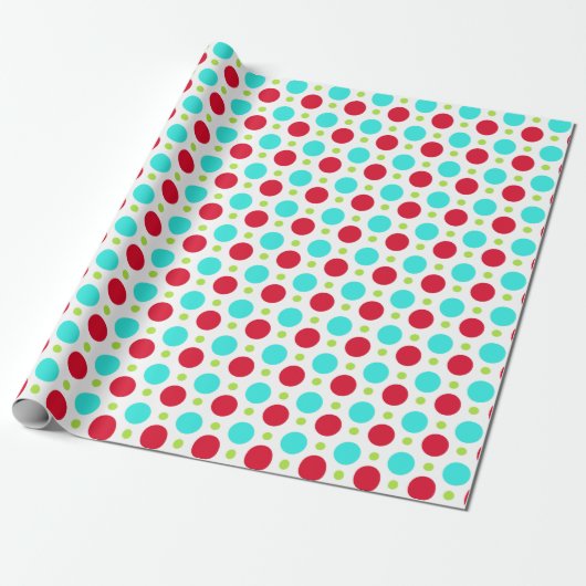 Turquoise Red en Green Polka Dot Wrapping Paper Cadeaupapier (Uitgerold)