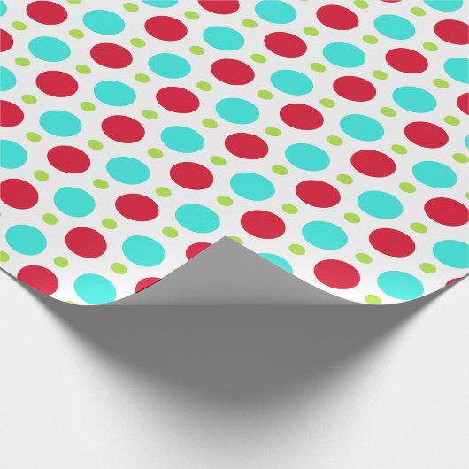 Turquoise Red en Green Polka Dot Wrapping Paper Cadeaupapier (Hoek)