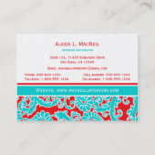 Turquoise, Red en White Damask Visitekaartje (Achterkant)