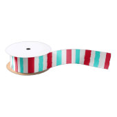 Turquoise Red en White Striped Ribbon Satijnen Lint (Spoel)
