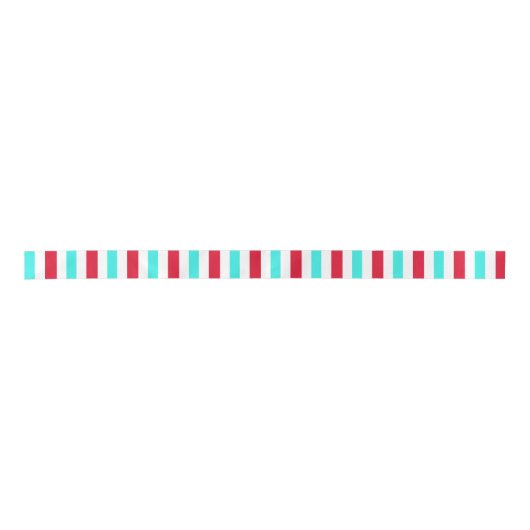 Turquoise Red en White Striped Ribbon Satijnen Lint (Voorkant)
