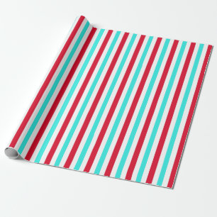 Turquoise Red en White Striped Wrapping Paper Cadeaupapier