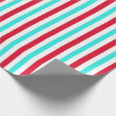 Turquoise Red en White Striped Wrapping Paper Cadeaupapier (Hoek)