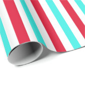 Turquoise Red en White Striped Wrapping Paper Cadeaupapier (Rol Hoek)