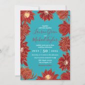 Turquoise Red Flower Oriental Floral Wedding Kaart (Voorkant)