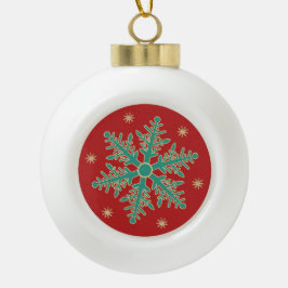 Turquoise Red Gold Kerstmis Snowflake Keramische Bal Ornament