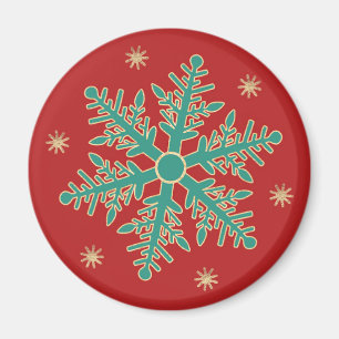 Turquoise Red Gold Kerstmis Snowflake Magneet