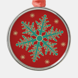 Turquoise Red Gold Kerstmis Snowflake Metalen Ornament