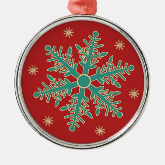Turquoise Red Gold Kerstmis Snowflake Metalen Ornament (Voorkant)
