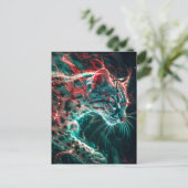 Turquoise Red Neon Vissen Cat Light Briefkaart (Staand voorkant)
