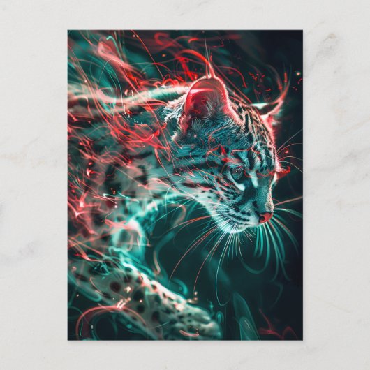 Turquoise Red Neon Vissen Cat Light Briefkaart (Voorkant)
