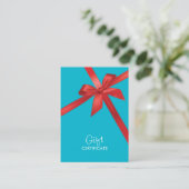 Turquoise Red Ribbon Wrapping Gift Certificate Kortingskaartje (Staand voorkant)