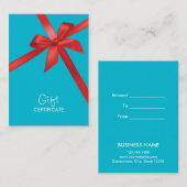 Turquoise Red Ribbon Wrapping Gift Certificate Kortingskaartje (Voorkant / Achterkant)