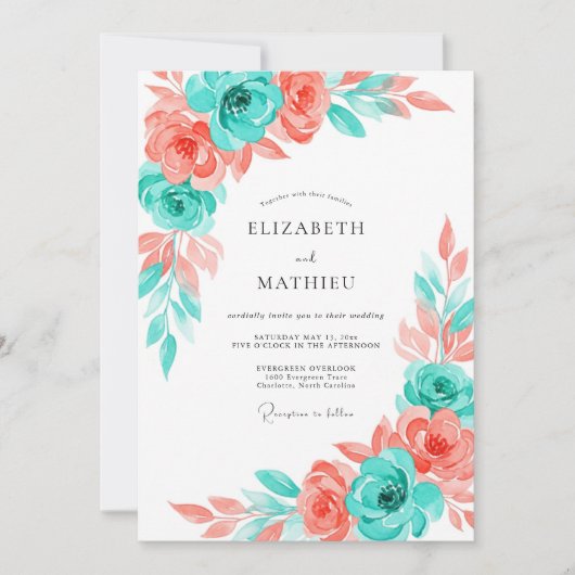 Turquoise Refreshing Summer Wedding Kaart (Voorkant)