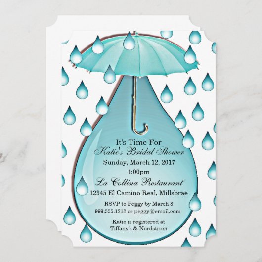 Turquoise regendruppels bruids douche uitnodiging (Voorkant / Achterkant)