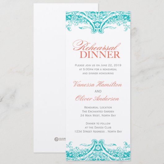 Turquoise Rehearsal Dinner Invitation Kaart (Voorkant / Achterkant)