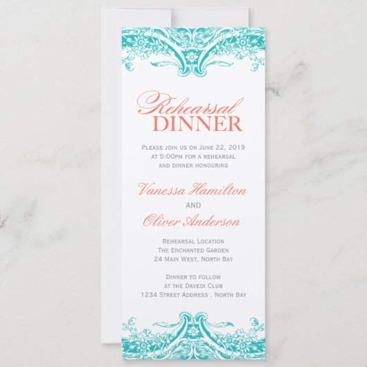 Turquoise Rehearsal Dinner Invitation Kaart (Voorkant)