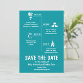 Turquoise relatie tijdlijn Save the Date (Staand voorkant)