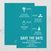 Turquoise relatie tijdlijn Save the Date (Voorkant / Achterkant)