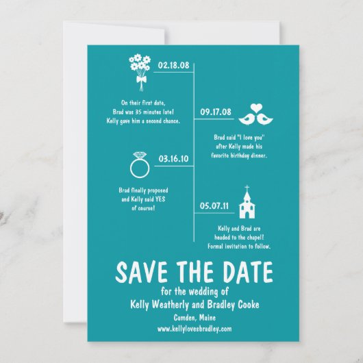 Turquoise relatie tijdlijn save-the-date save the date (Voorkant)