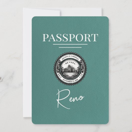 Turquoise Reno Passport bruiloft uitnodiging (Achterkant)