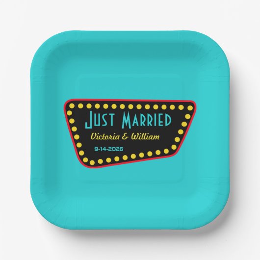 Turquoise Retro Bord Papieren Borden (Voorkant)