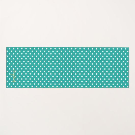 Turquoise Retro Chic Polka Dots Monogram Oefening Yogamat (Voorkant (horizontaal))