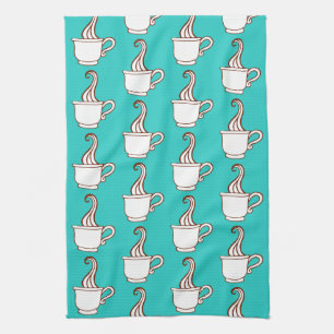Turquoise Retro Coffee Diner Keukenhanddoek Cadeau