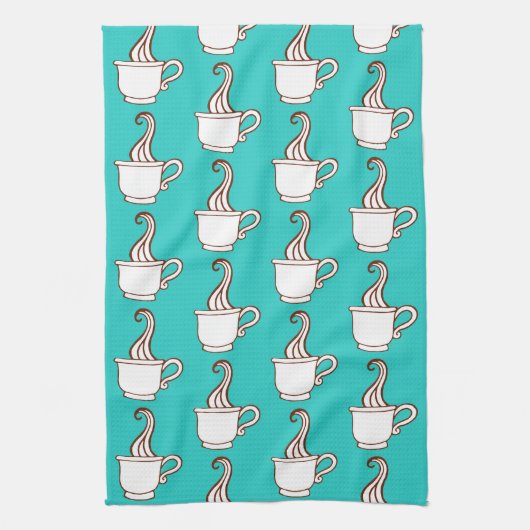 Turquoise Retro Coffee Diner Keukenhanddoek Cadeau (Verticaal)