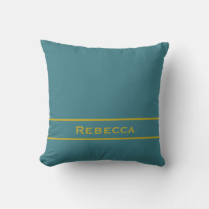 Turquoise Retro Effen Kleur Vlak Monogram Kussen