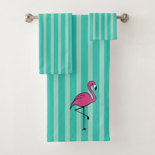 Turquoise Retro Flamingo Bad Handdoeken Set Cadeau (Insitu)