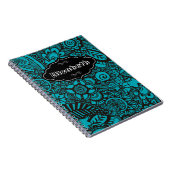 Turquoise  retro floral Patroon notebook Notitieboek (Rechterzijde)