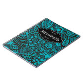 Turquoise  retro floral Patroon notebook Notitieboek (Linkerzijde)