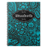 Turquoise retro floral Patroon notebook Notitieboek (Voorkant)