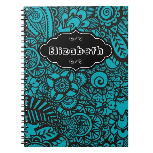 Turquoise  retro floral Patroon notebook Notitieboek (Voorkant)