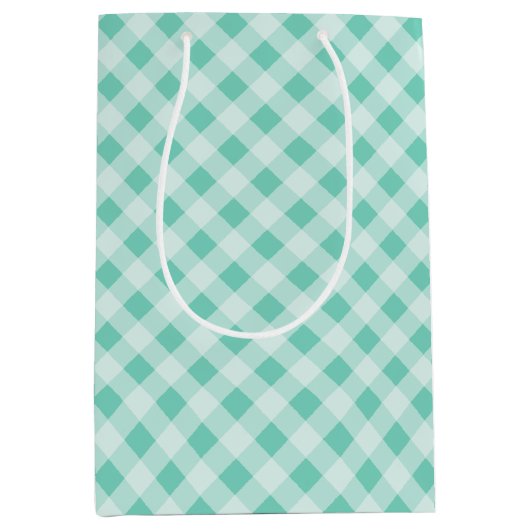 Turquoise Retro Gingham Gift Bag Medium Cadeauzakje (Voorkant)