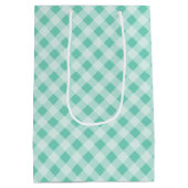 Turquoise Retro Gingham Gift Bag Medium Cadeauzakje (Achterkant)