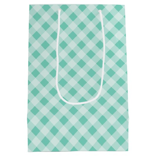Turquoise Retro Gingham Gift Bag Medium Cadeauzakje (Achterkant)